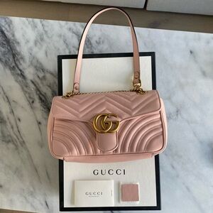 Gucci Matelasse Marmont Logo Pink Calfskin Leather Handbag
